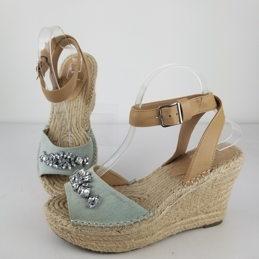 Blue Rhinestoneβ Espadrille Wedge Sandals Ankle Strap Resort Coastal Size 8